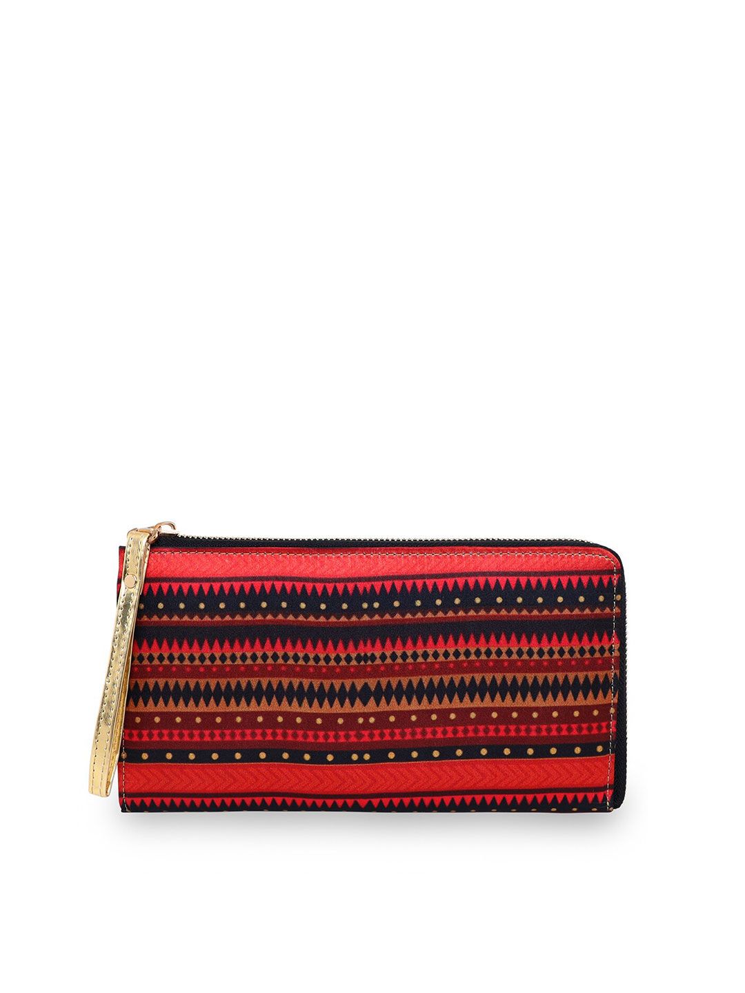 Sabhyata Women Red & Navy Blue Ethnic Motifs Printed Zip Around Wallet Price in India