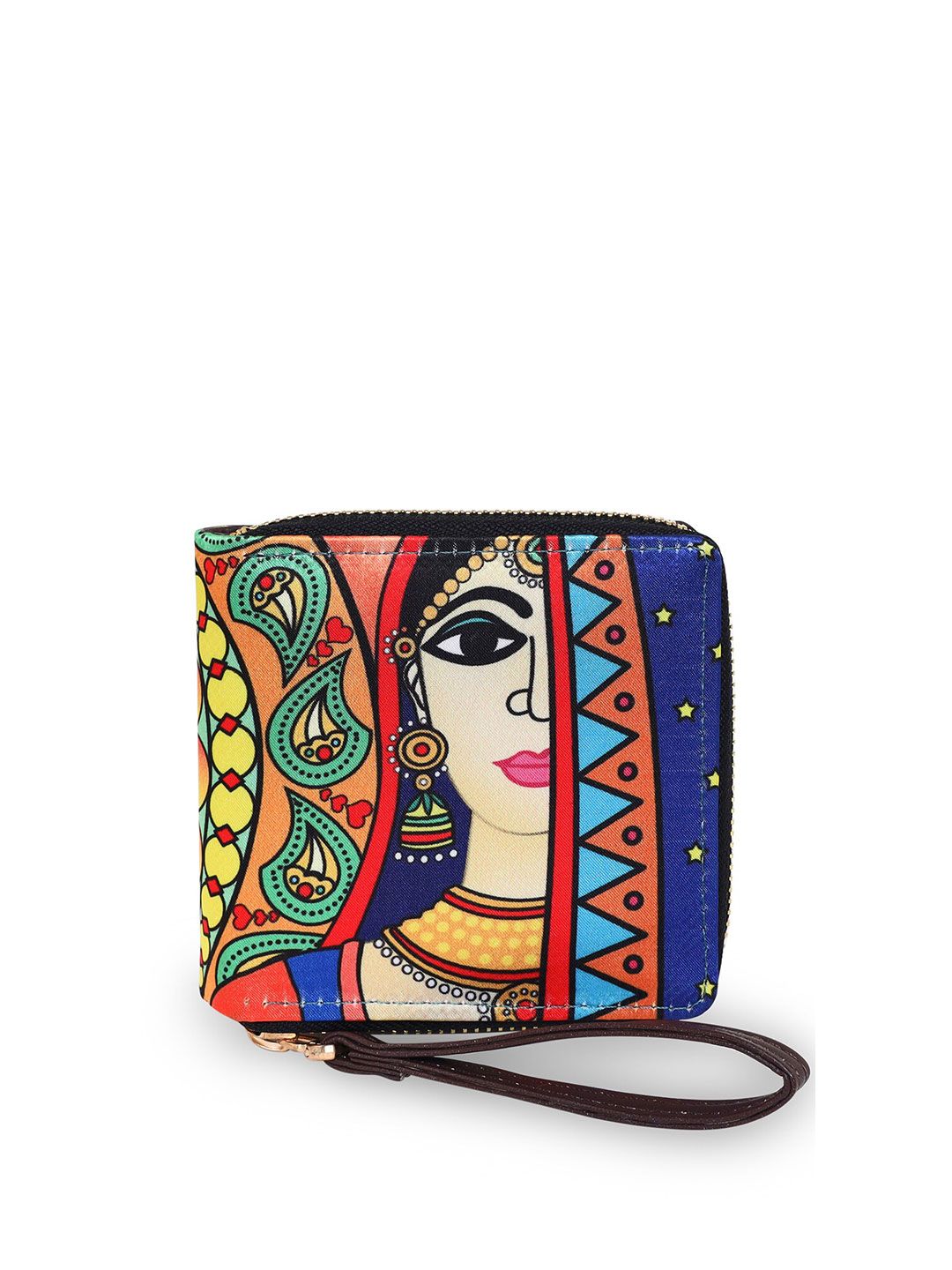 Sabhyata Women Orange & Blue Ethnic Motifs Printed Two Fold Wallet Price in India