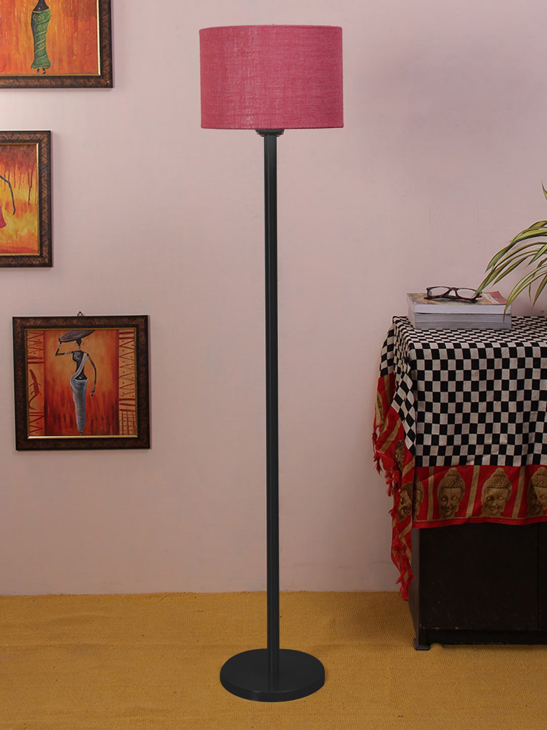 Devansh Pink Solid Cylindrical Traditional Floor Lamp with Shade Price in India