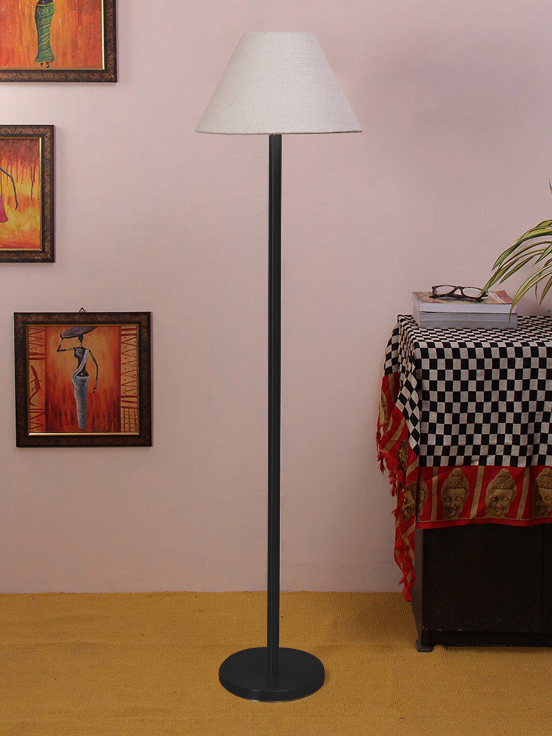 Devansh White & Black Traditional Floor Lamp with Shade Price in India