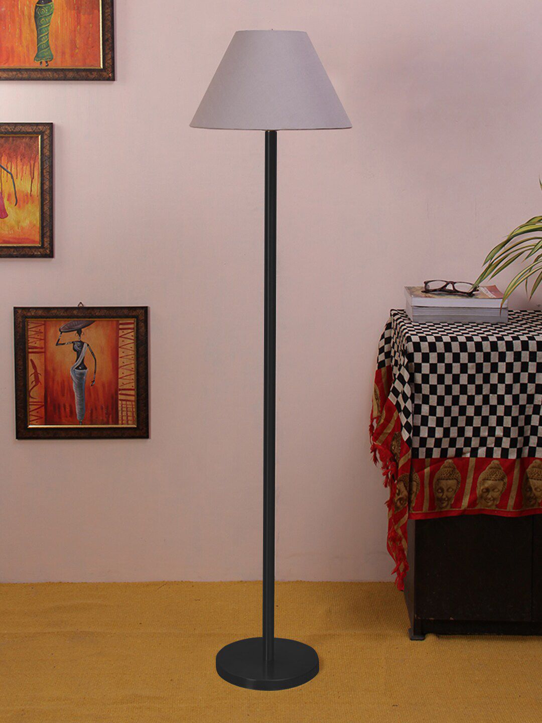 Devansh Grey Iron Floor Lamp with Cotton Shade Price in India