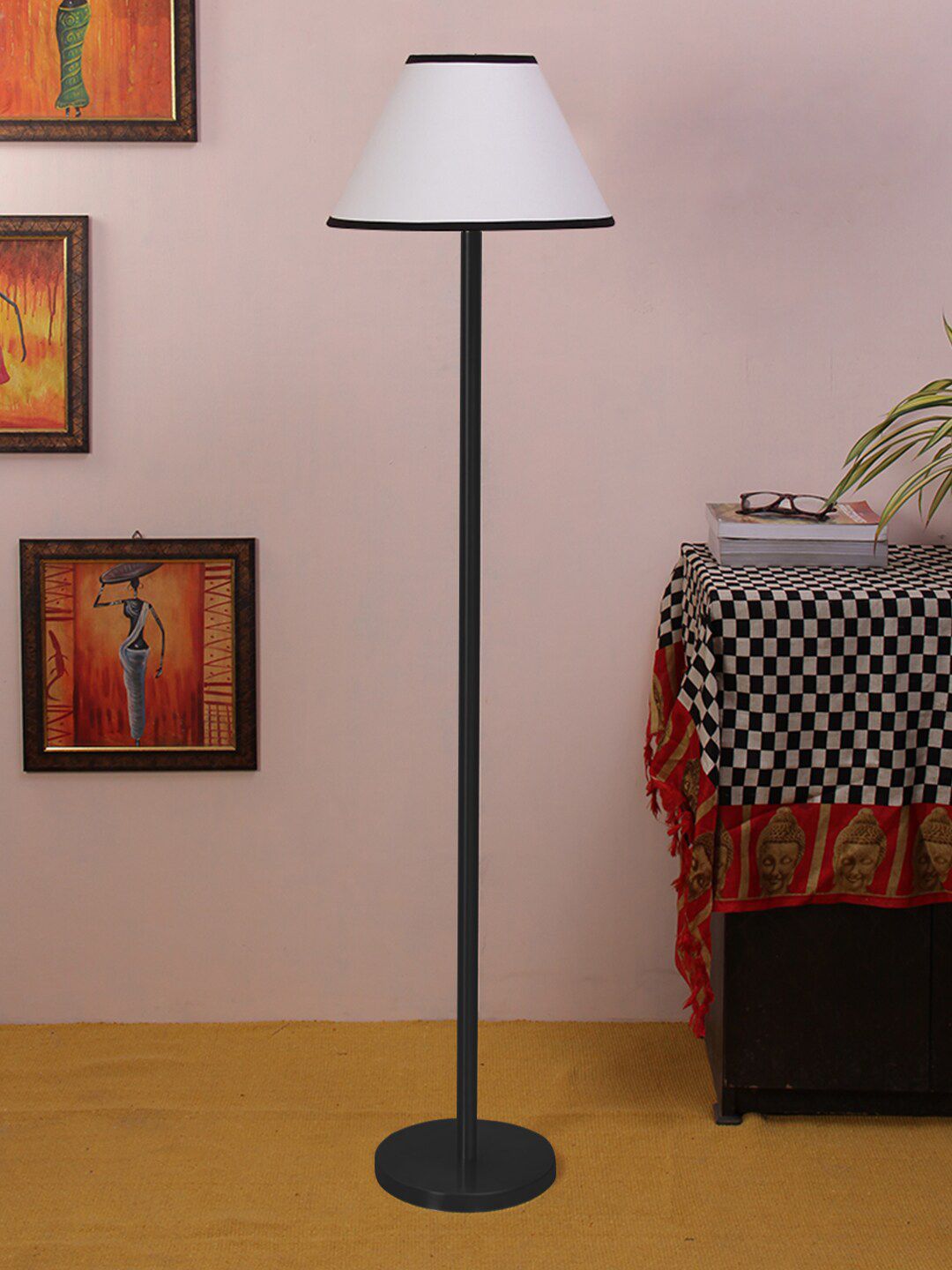 Devansh White Cotton Conical Iron Floor Lamp Price in India
