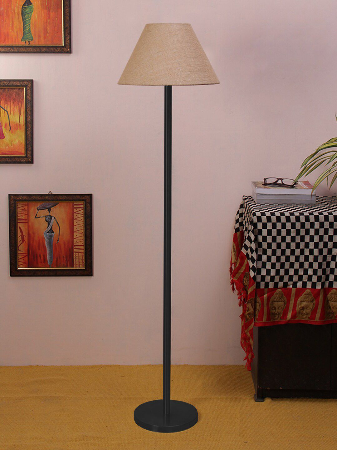 Devansh Beige Traditional Floor Lamp With Jute Frustum Shade Price in India