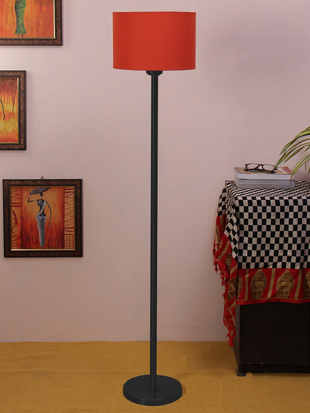 Devansh Orange Solid Cylindrical Traditional Floor Lamp with Shade Price in India
