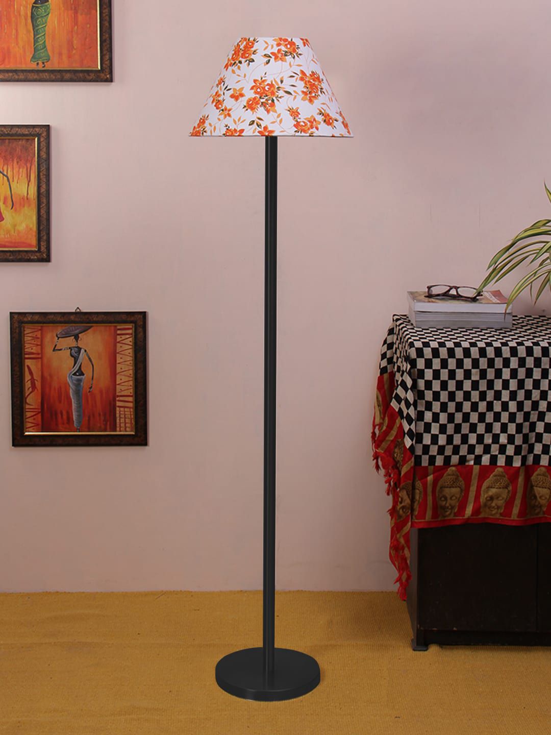 Devansh Multicolor Iron Floor Lamp With Cotton Shade Price in India