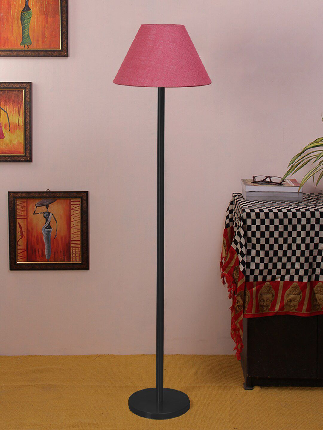 Devansh Pink Traditional Floor Lamp With Jute Frustum Shade Price in India