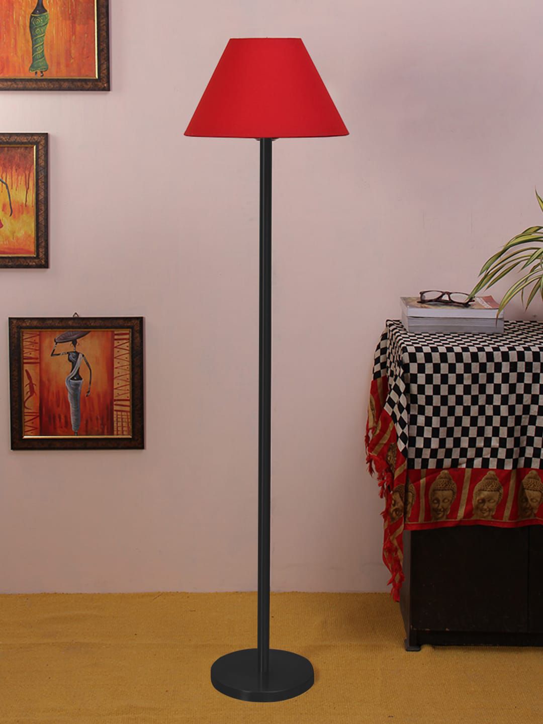 Devansh Red Cotton Conical Iron Floor Lamp Price in India