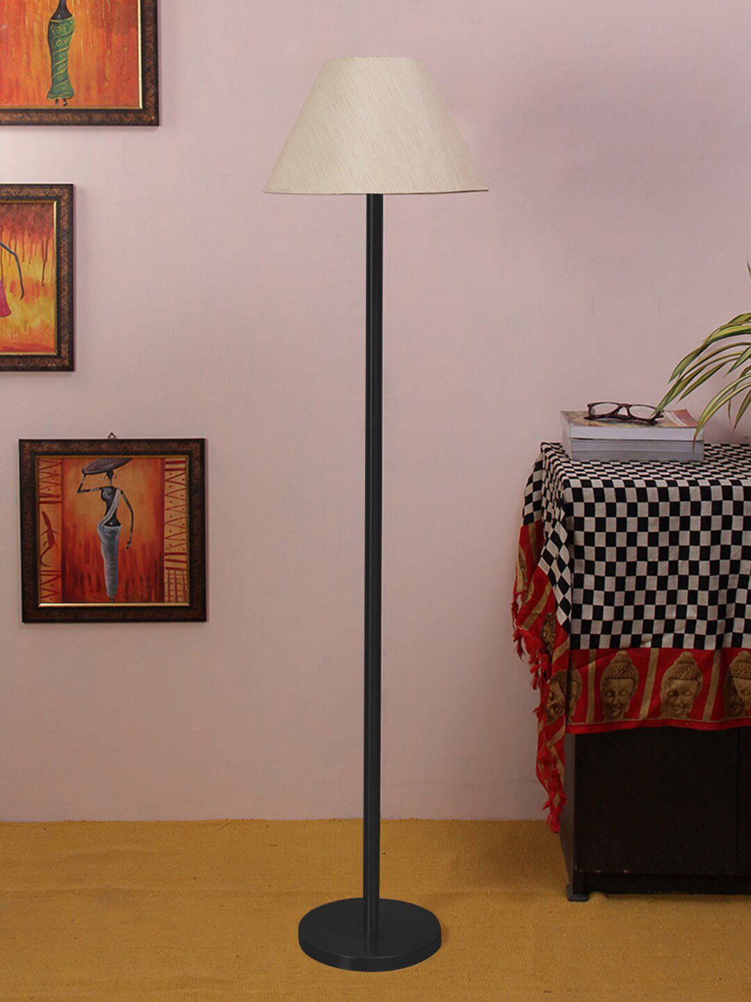 Devansh Off-White Iron Floor Lamp With Cotton Shade Price in India