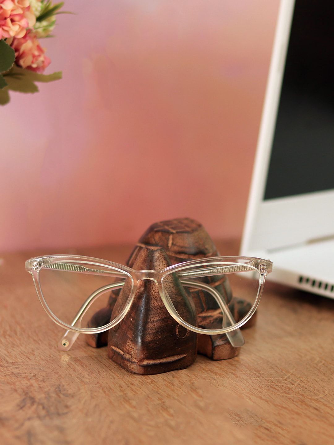 Unravel India Brown Turtle Shaped Handcrafted Wooden Spectacle Holder Price in India