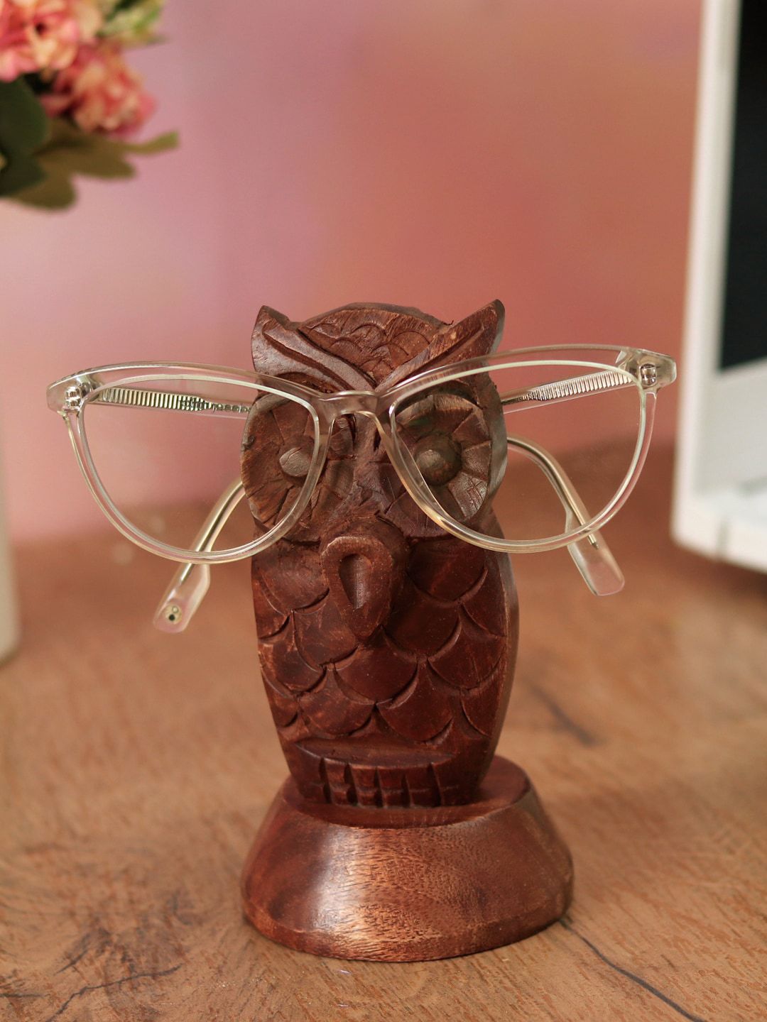 Unravel India Brown Textured Owl-Shaped Eyeglass Holder Price in India