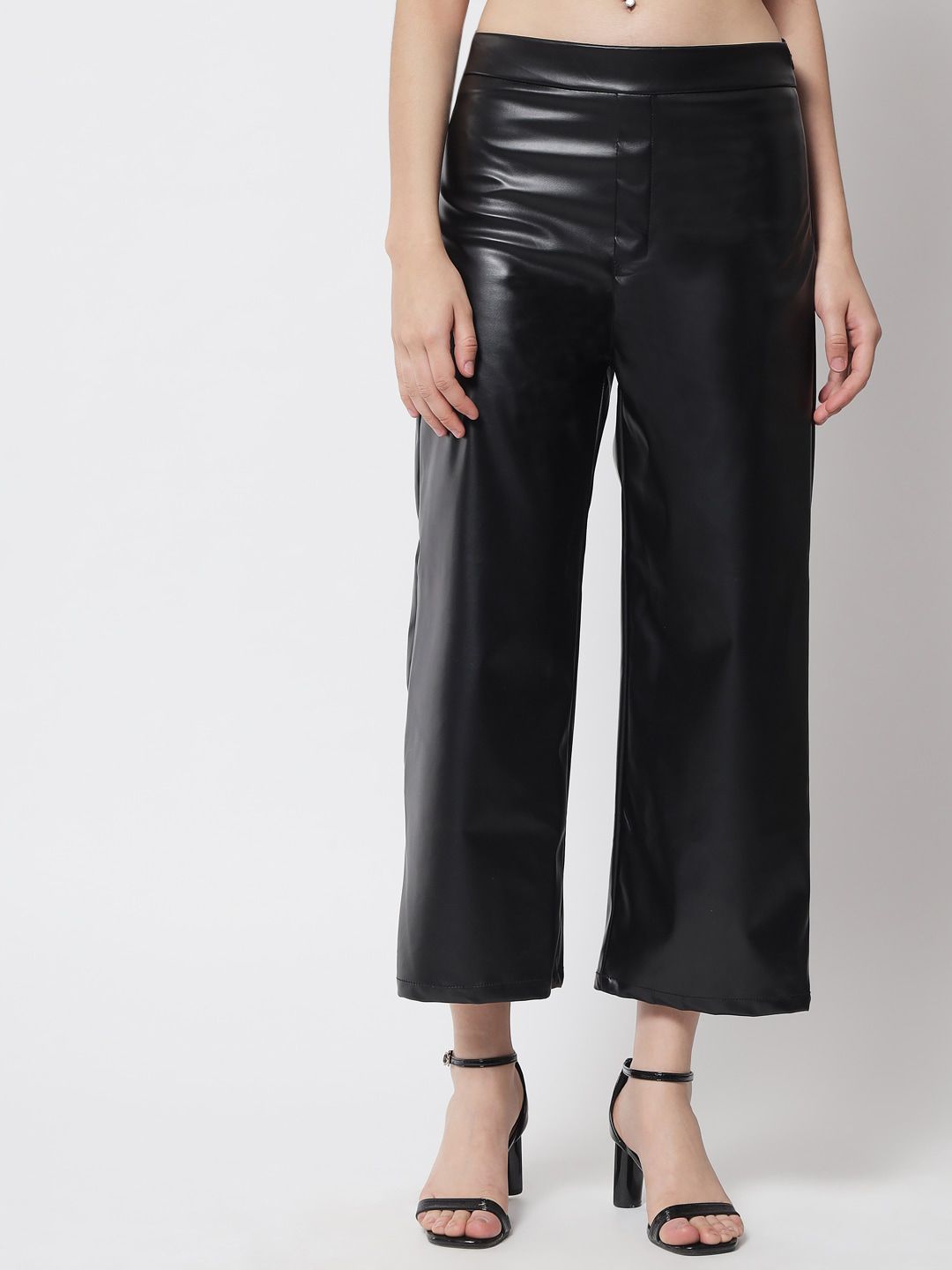 Kotty Women Black Relaxed Straight Fit Low-Rise Trousers Price in India
