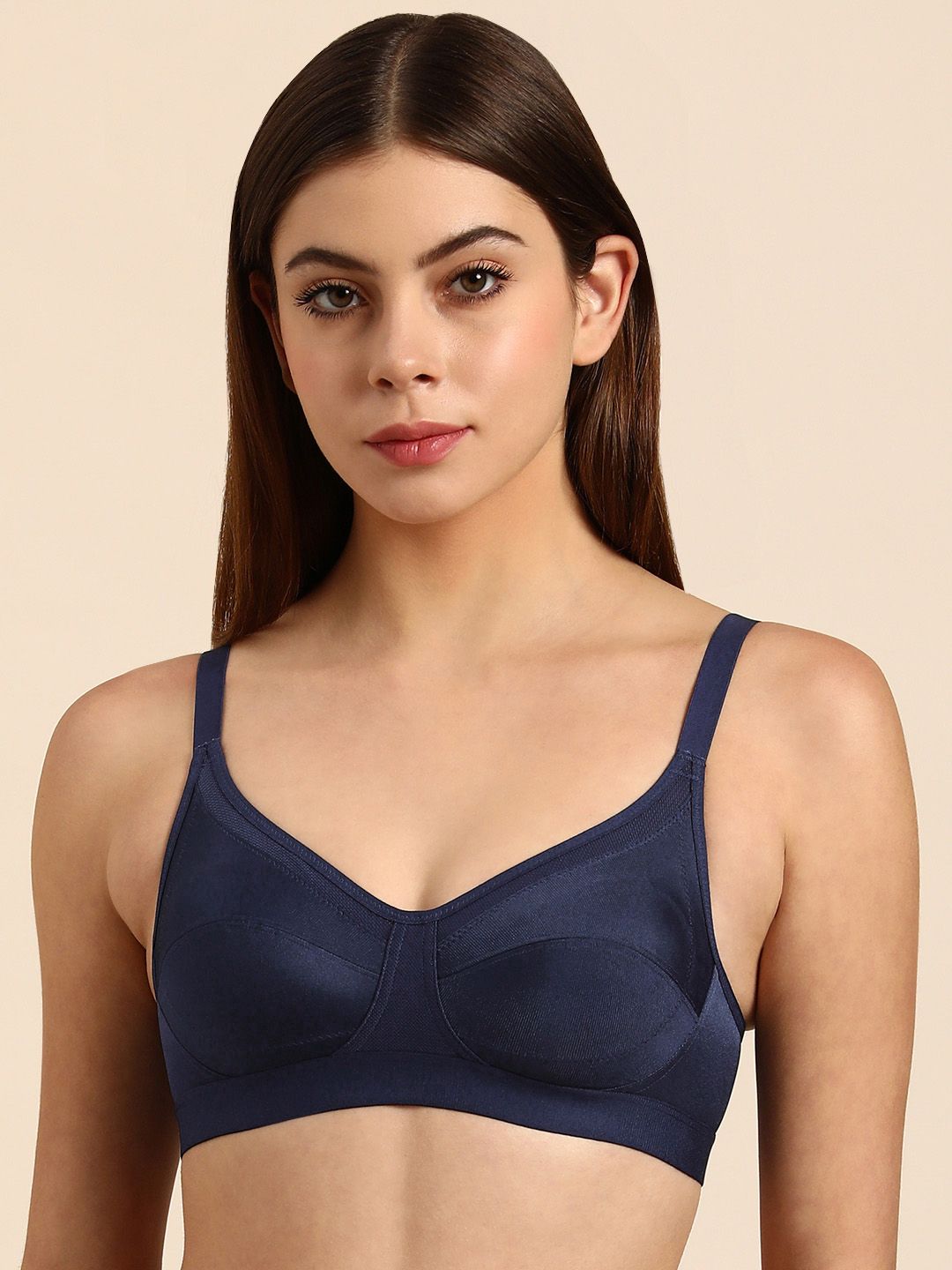 Triumph Women Navy Blue Solid Wireless Low Intensity Yoga Bra20I542 Price in India