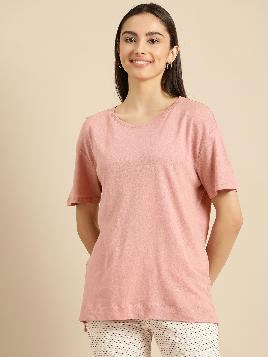 Triumph Women Pink Solid Knitted Lounge Tshirts Price in India