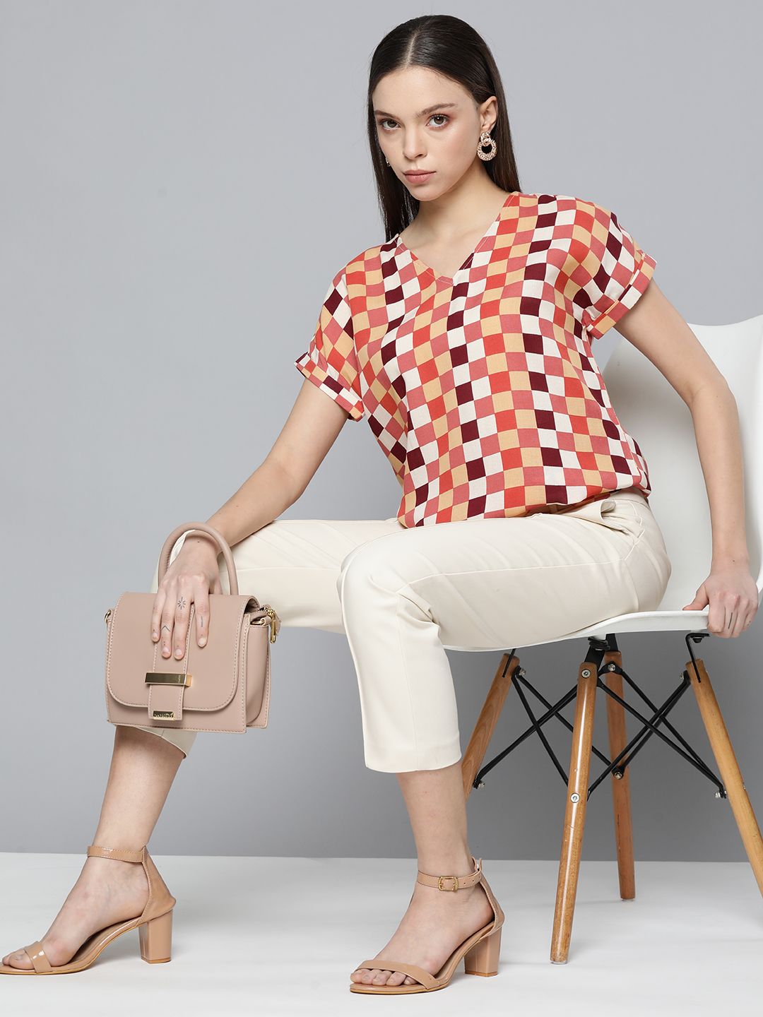 Chemistry Cotton Geometric Print Extended Sleeves Top Price in India