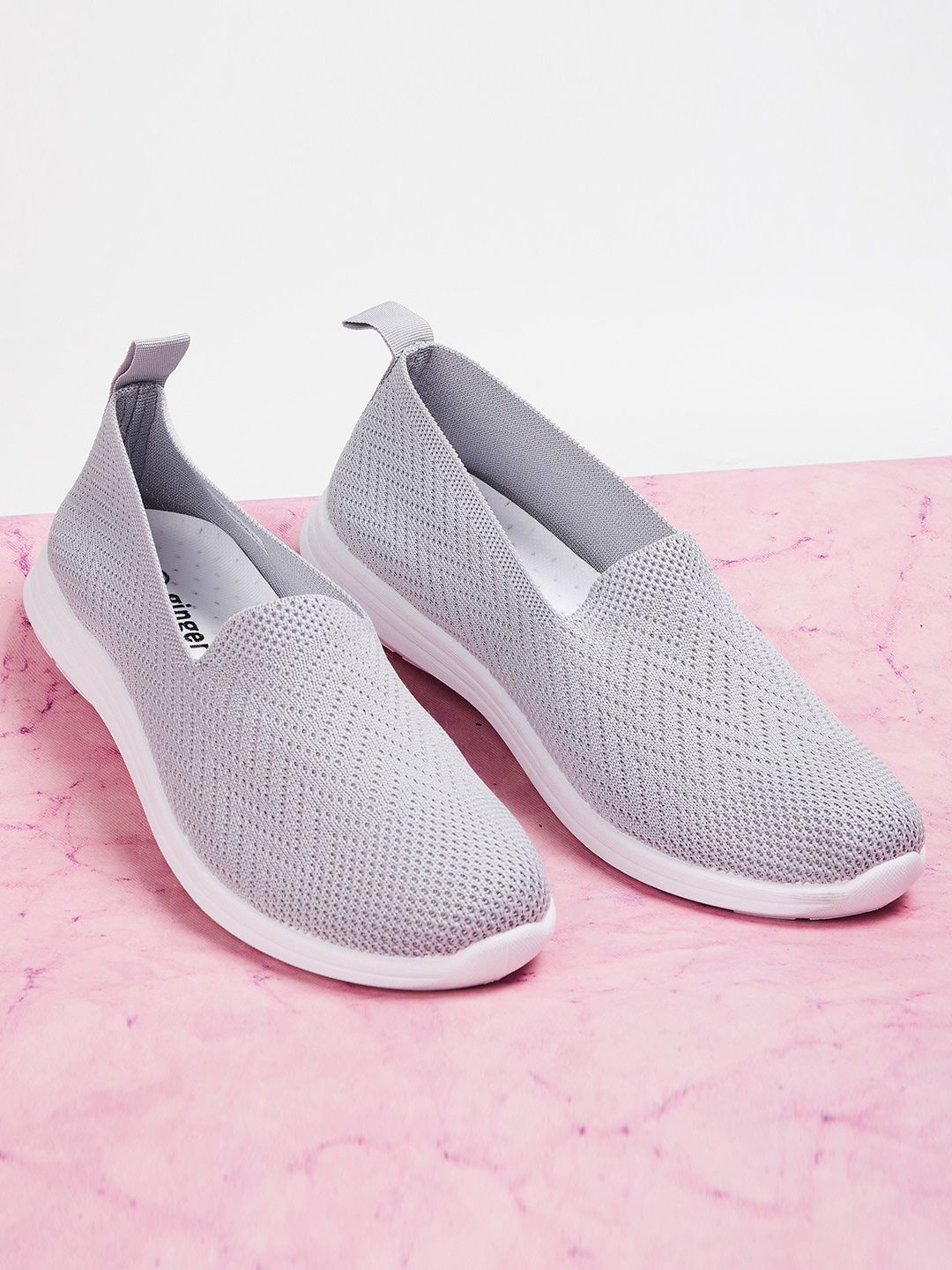 Ginger by Lifestyle Women Grey Woven Design Slip-On Sneakers Price in India