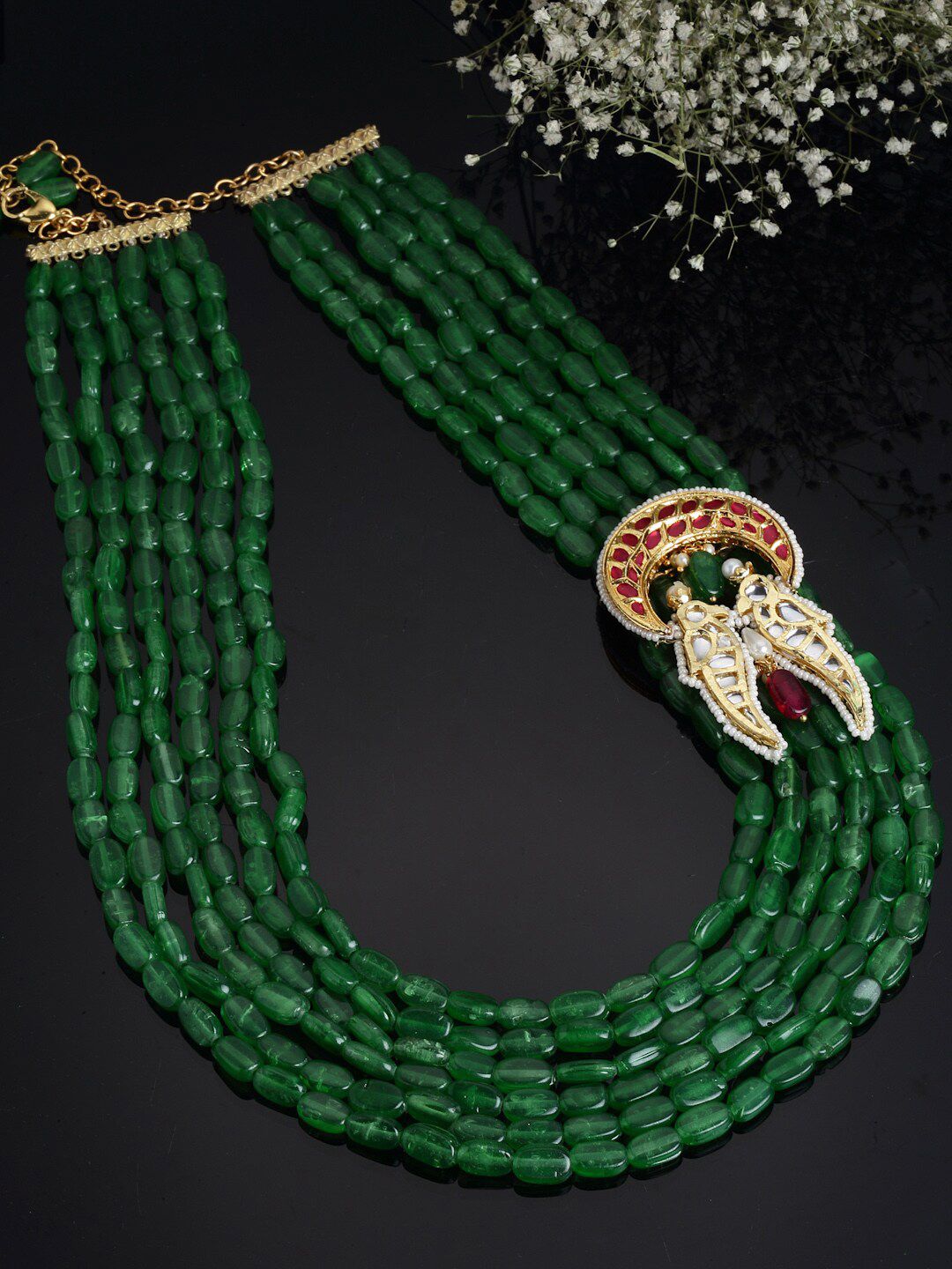 DUGRISTYLE Gold-Toned & Green Sterling Silver Gold-Plated Handcrafted Necklace Price in India