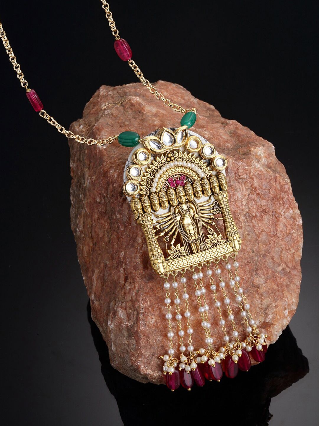 DUGRISTYLE Red & Gold-Toned Sterling Silver Gold-Plated Handcrafted Necklace Price in India