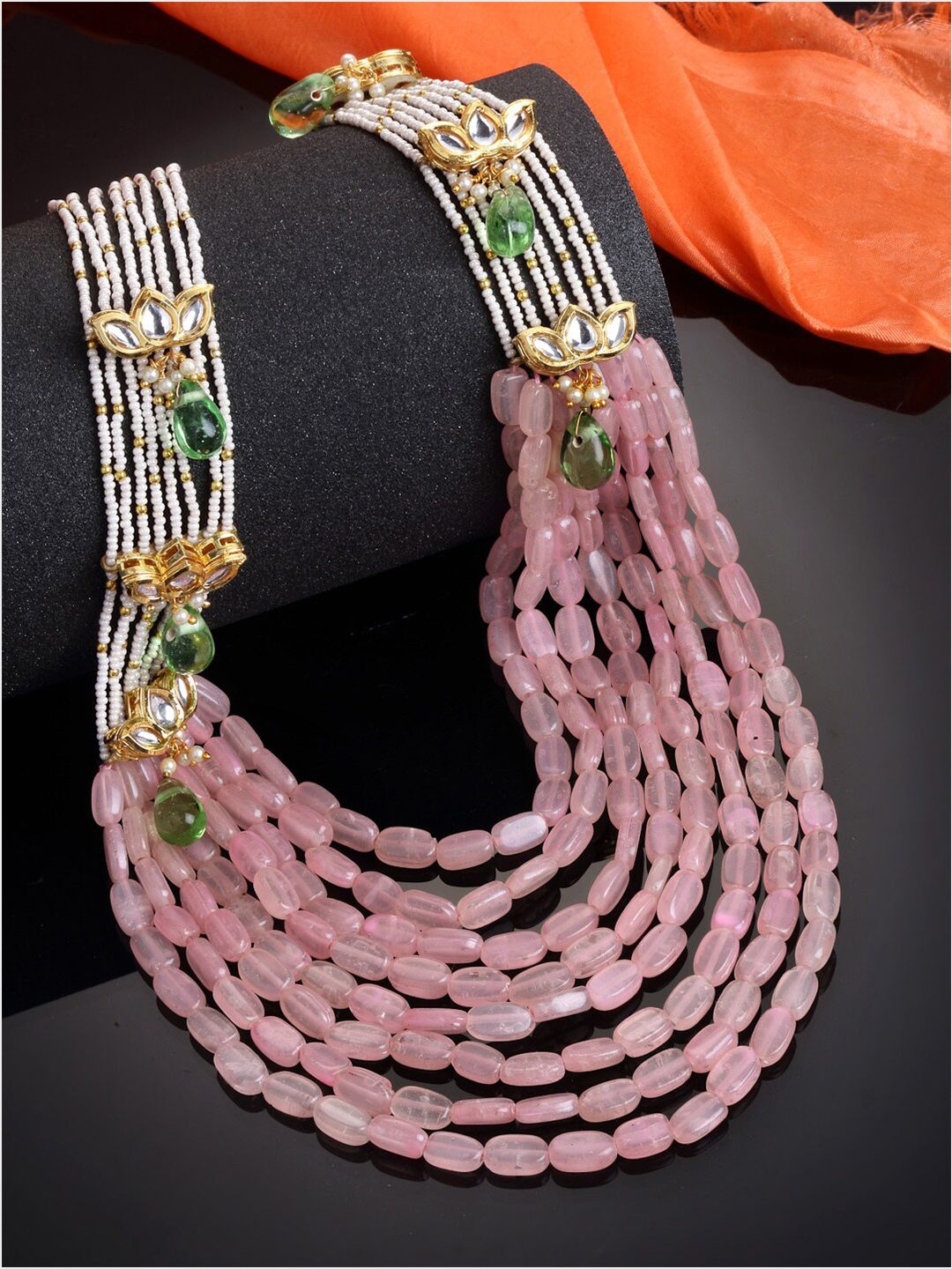 DUGRISTYLE Gold-Toned & Pink Sterling Silver Gold-Plated Handcrafted Necklace Price in India