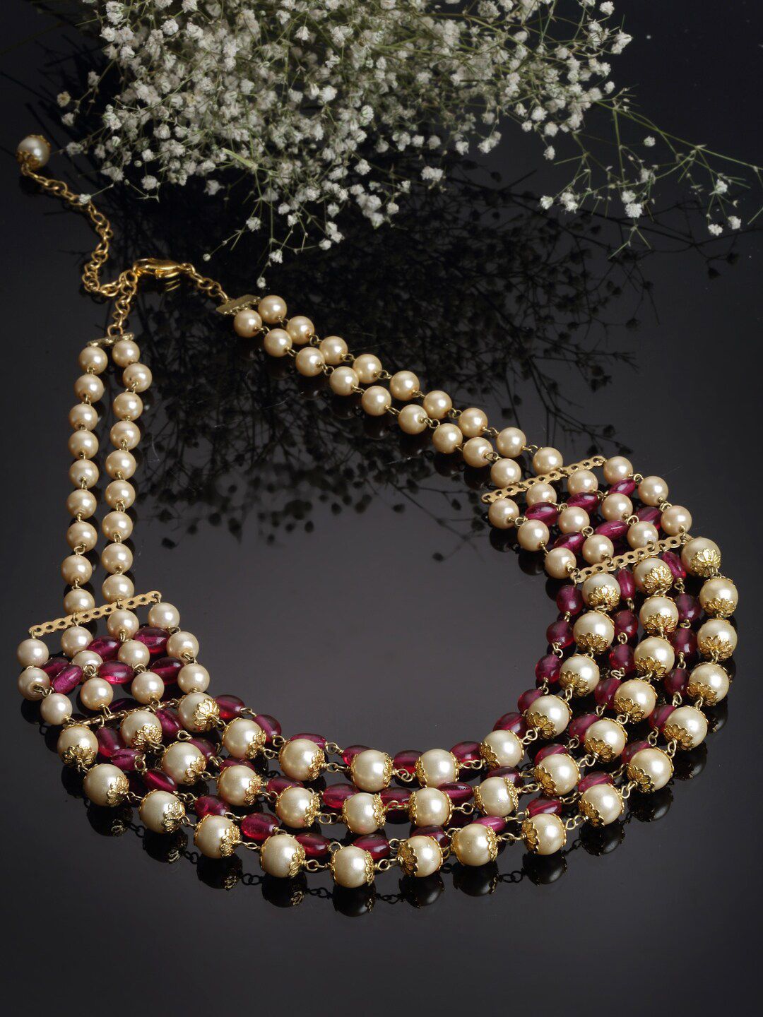 DUGRISTYLE Gold-Toned & Red Sterling Silver Gold-Plated Handcrafted Necklace Price in India