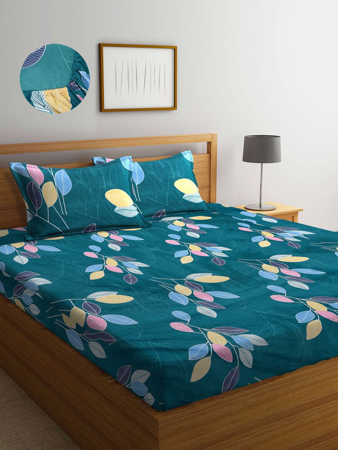 Arrabi Green & Pink Floral 300 TC King Bedsheet with 2 Pillow Covers Price in India