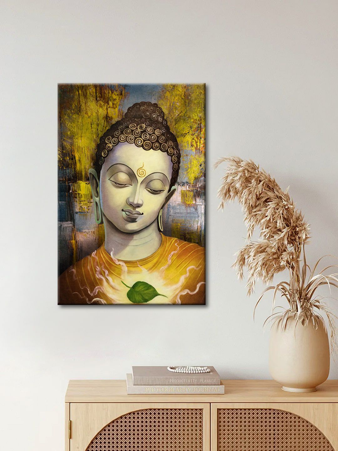 999Store Brown & Orange Lord Buddha Printed Framed Wall Art Price in India