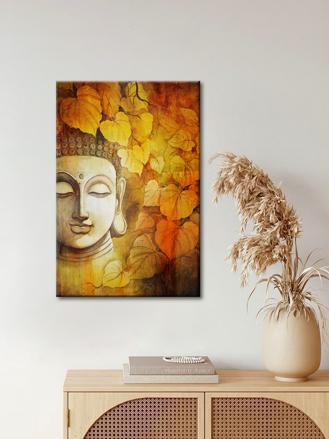 999Store Brown & Yellow Lord Buddha Face Canvas Painting Wall Art Price in India