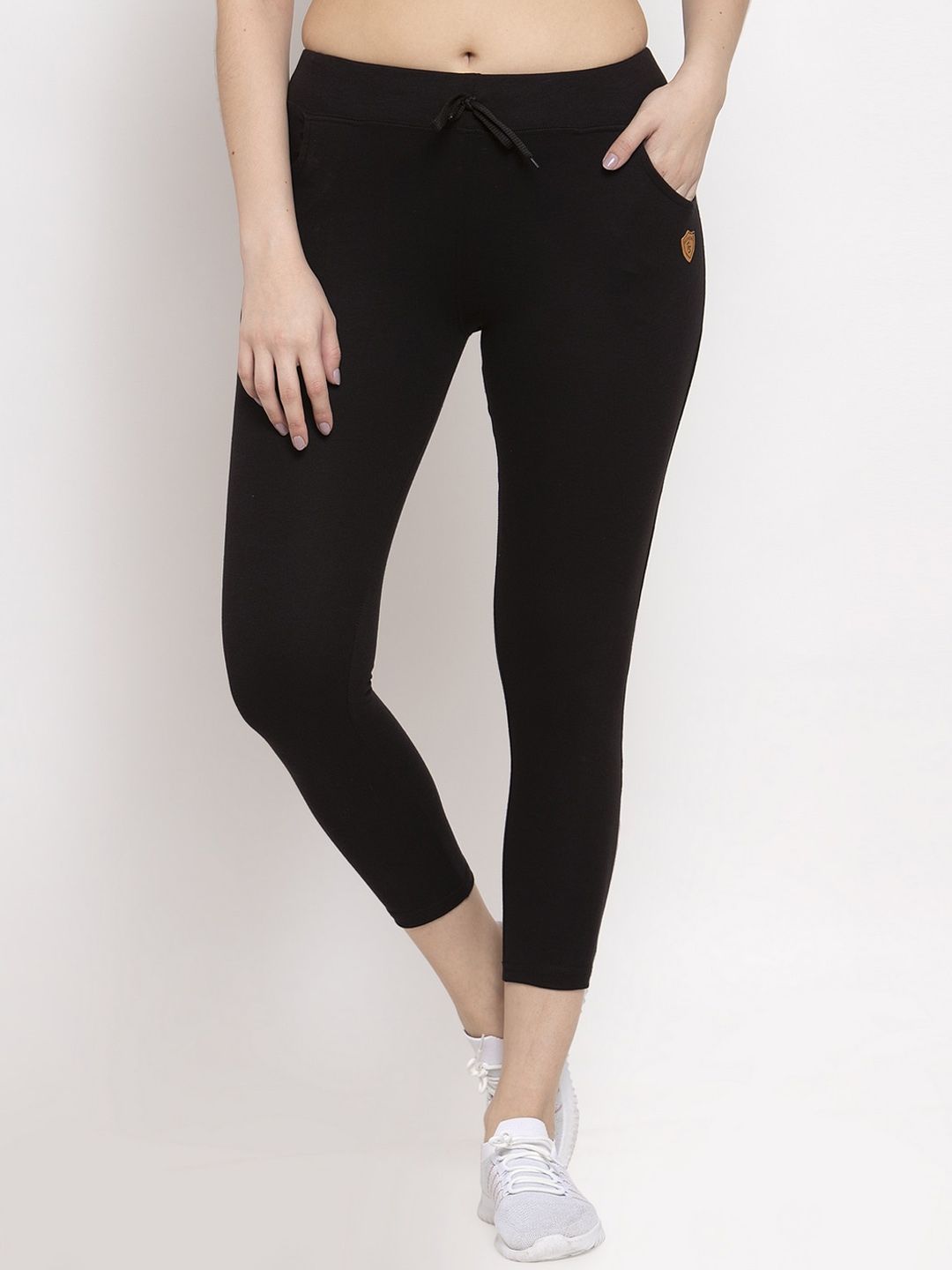 Miaz Lifestyle Women Black Solid Skinny-Fit Pure Cotton Track Pants Price in India