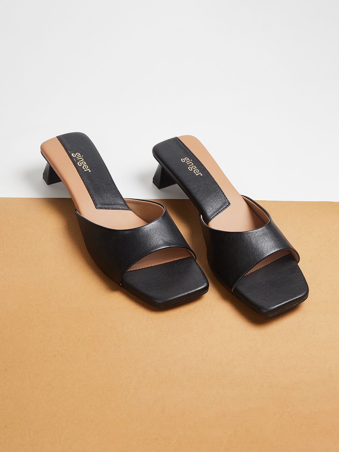 Ginger by Lifestyle Black Block Sandals Price in India