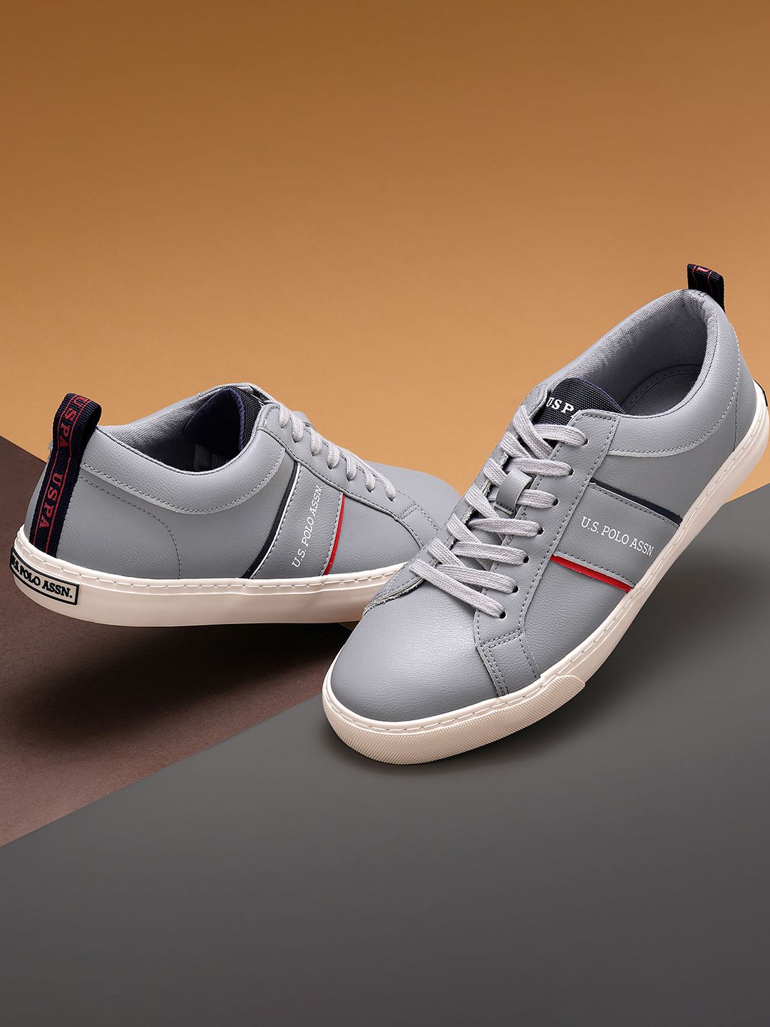 U.S. Polo Assn. U S Polo Assn Men Grey Striped PU Sneakers