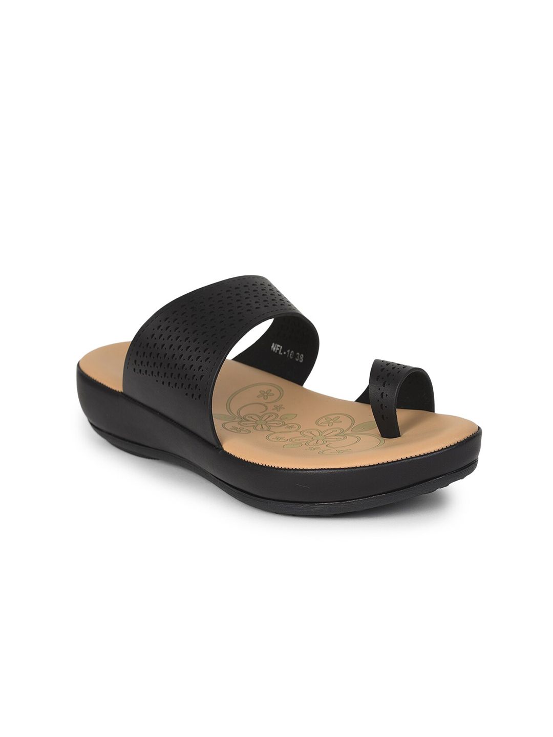 Liberty Women Black & Black Thong Flip-Flops Price in India