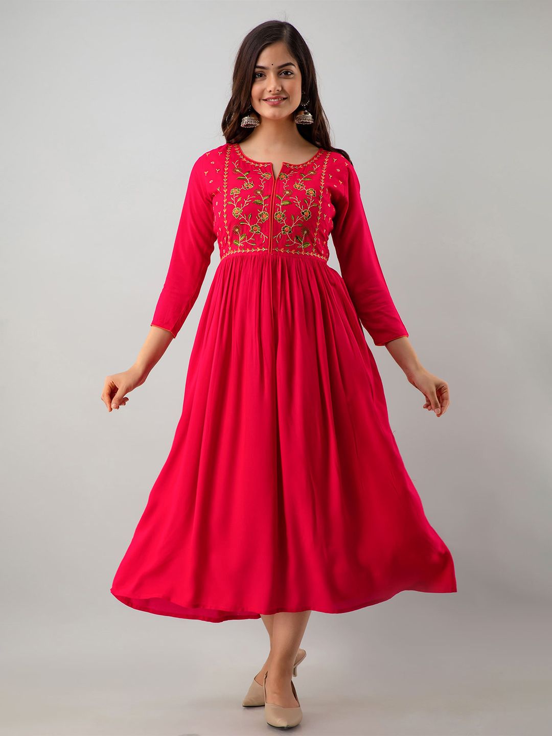 KIMAYRA Fuchsia Ethnic Empire Midi Dress Price in India