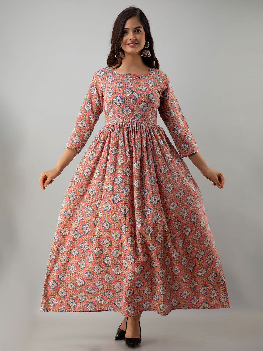 KIMAYRA Pink Floral Ethnic Maxi Dress Price in India