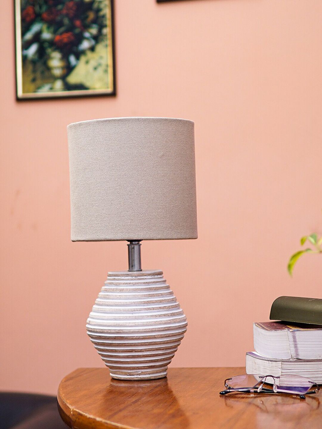 Pinecraft INTERNATIONAL Grey Solid Contemporary Atury Table Lamp with Cotton Shade Price in India