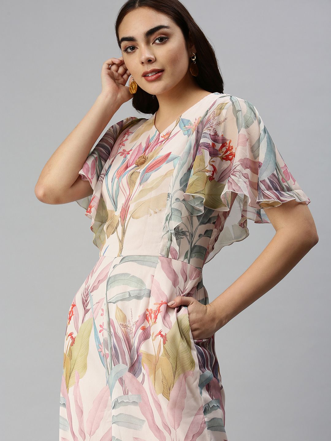 SHOWOFF Pink & Blue Printed Basic Jumpsuit Price in India