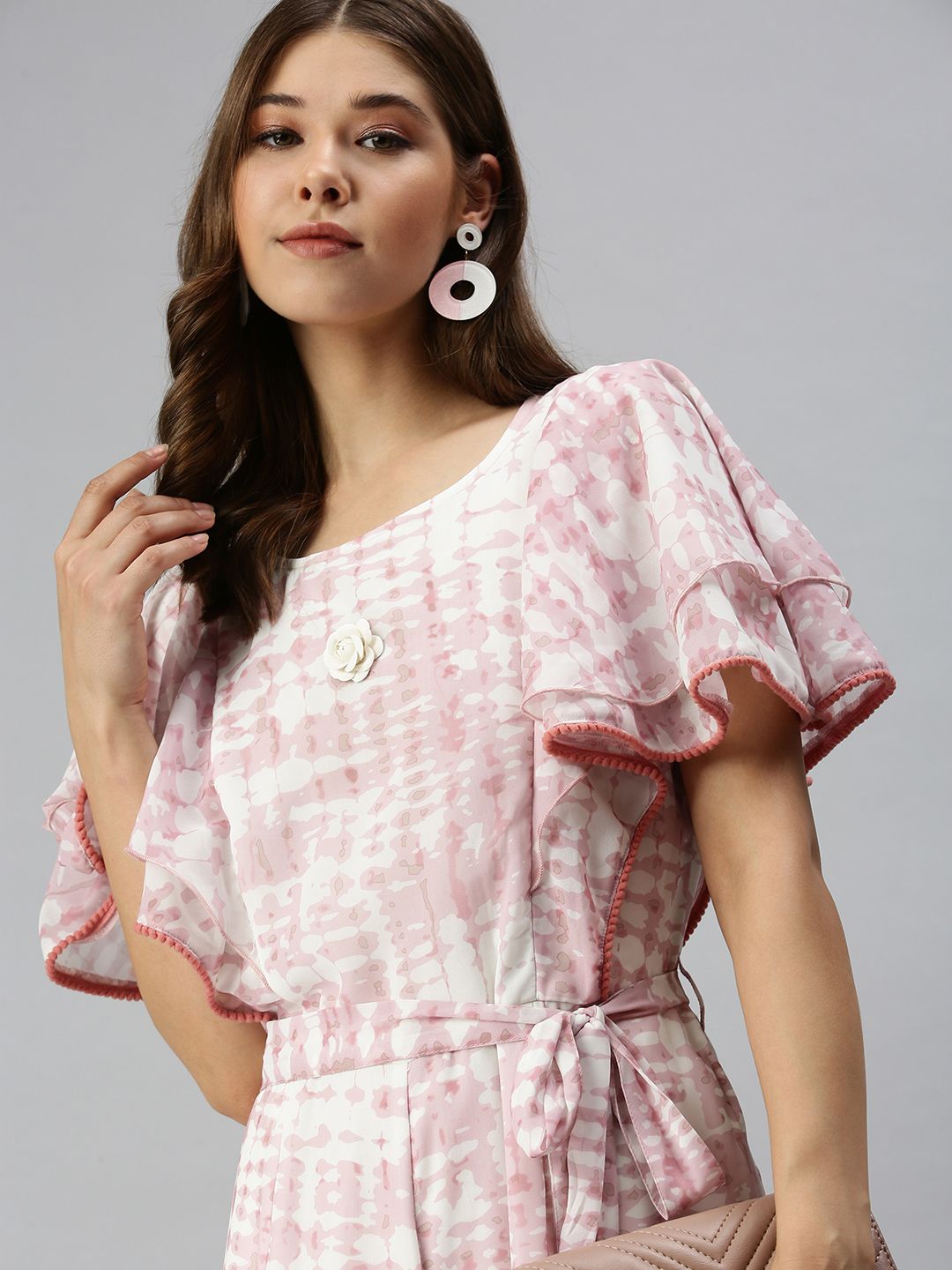 SHOWOFF White & Pink Printed Basic Jumpsuit Price in India