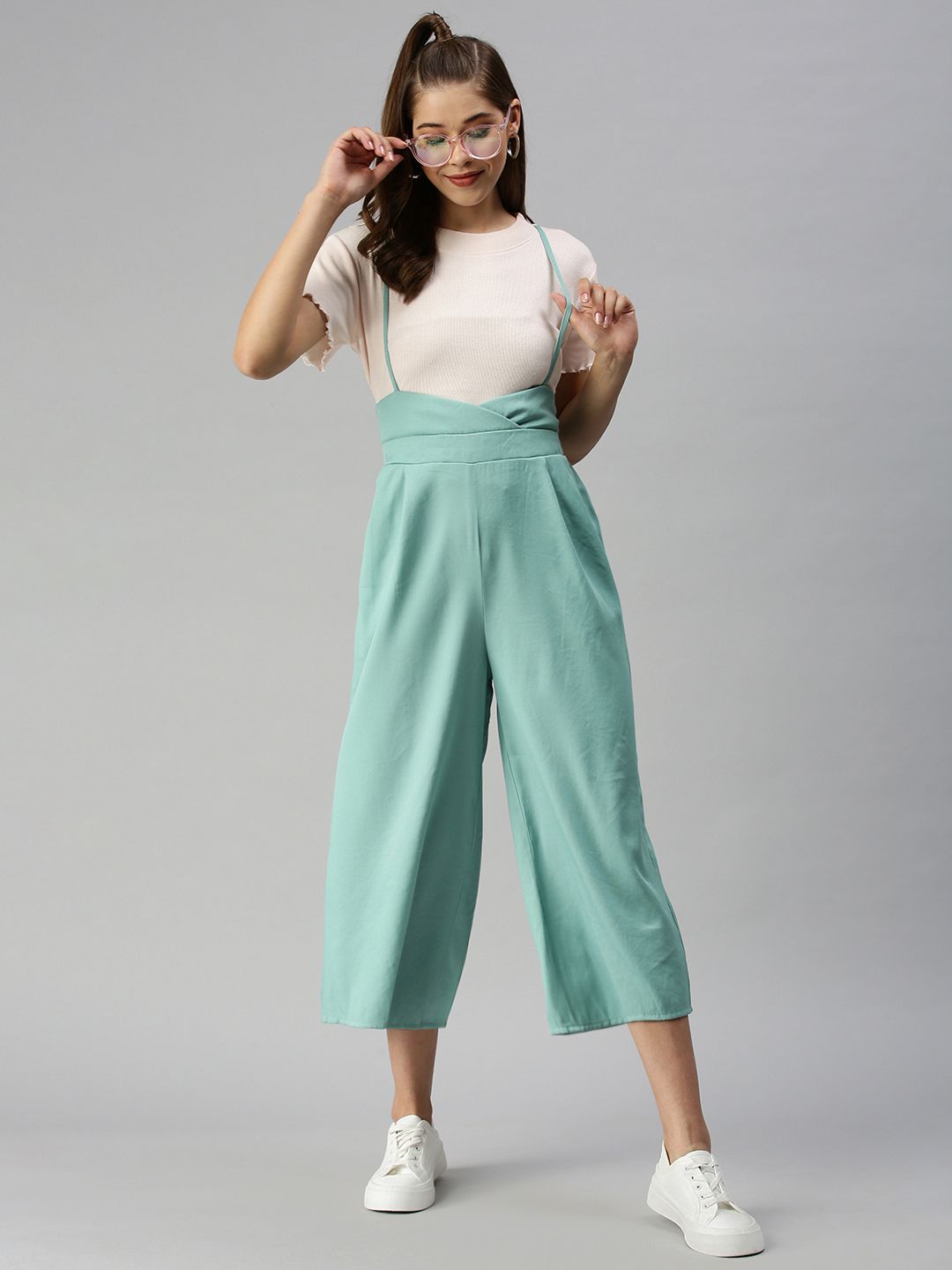 SHOWOFF Women Green Capri Jumpsuit Price in India