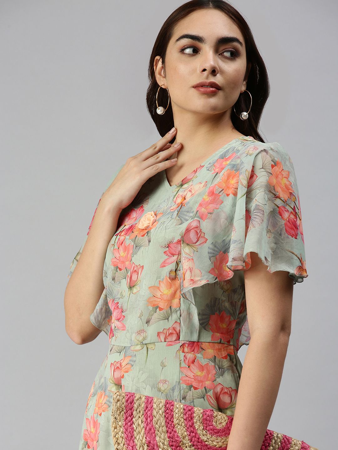 SHOWOFF Green & Pink Printed Basic Jumpsuit Price in India