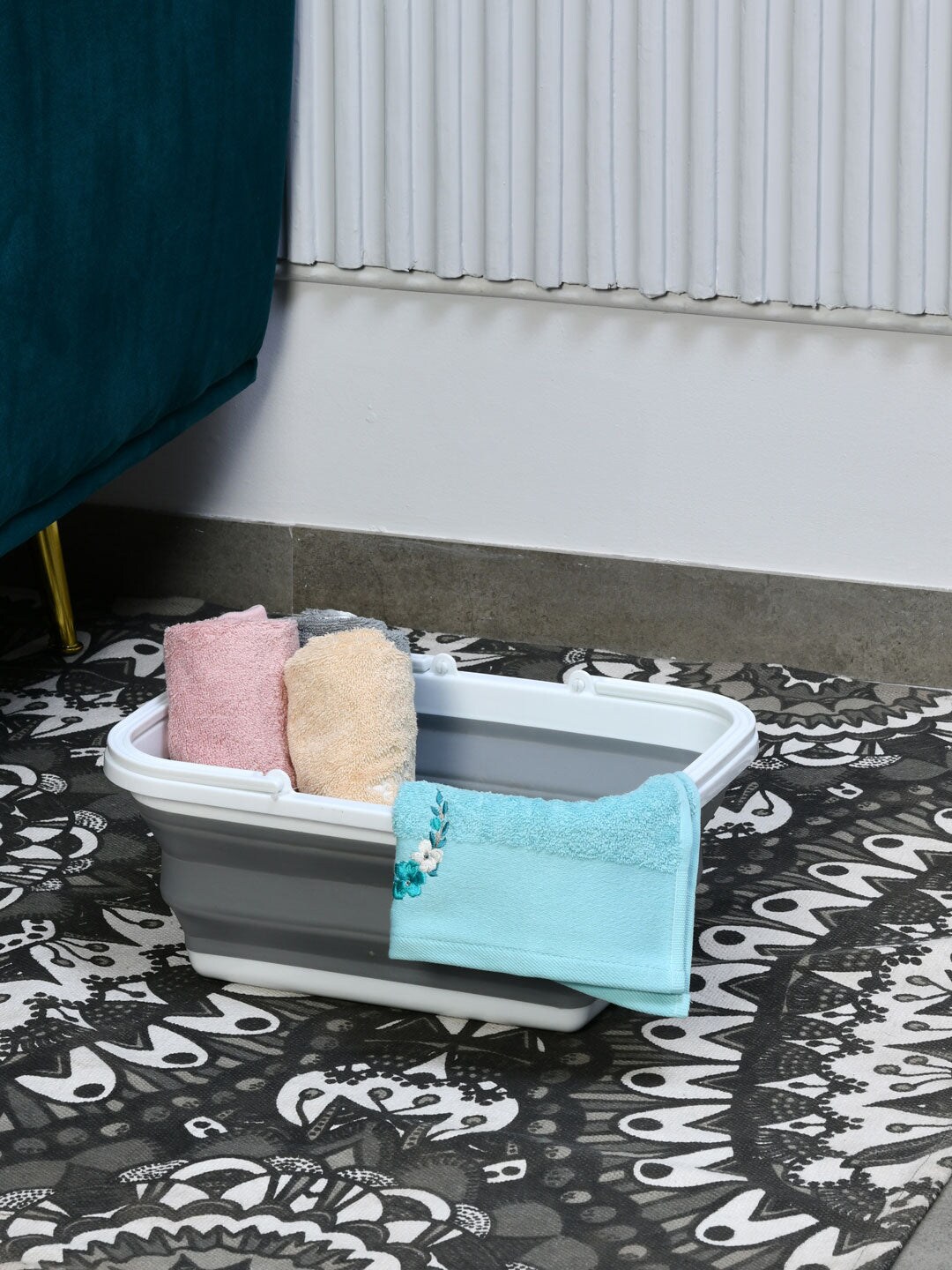 Athome by Nilkamal Grey & White Solid Multi-Purpose Collapsible Tub With Handle Organisers Price in India