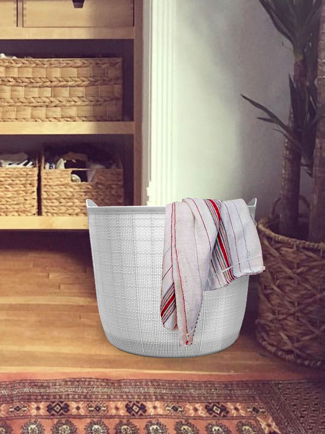 Athome by Nilkamal Grey Textured Laundry Basket Price in India