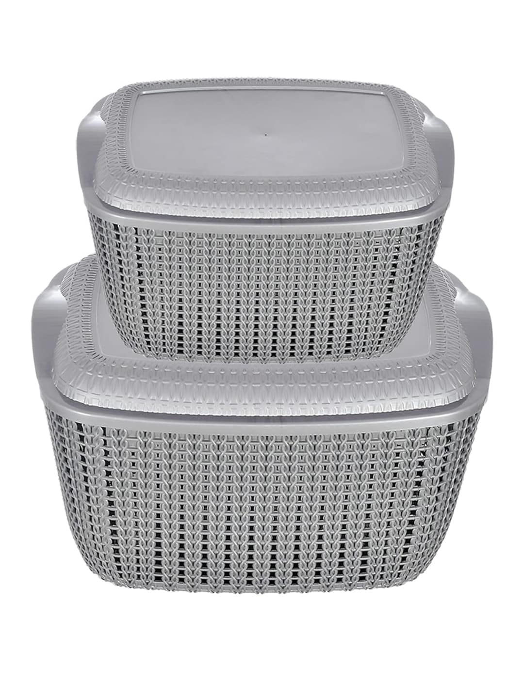 Kuber Industries Grey Set of 2 Plastic Basket With Lid Price in India