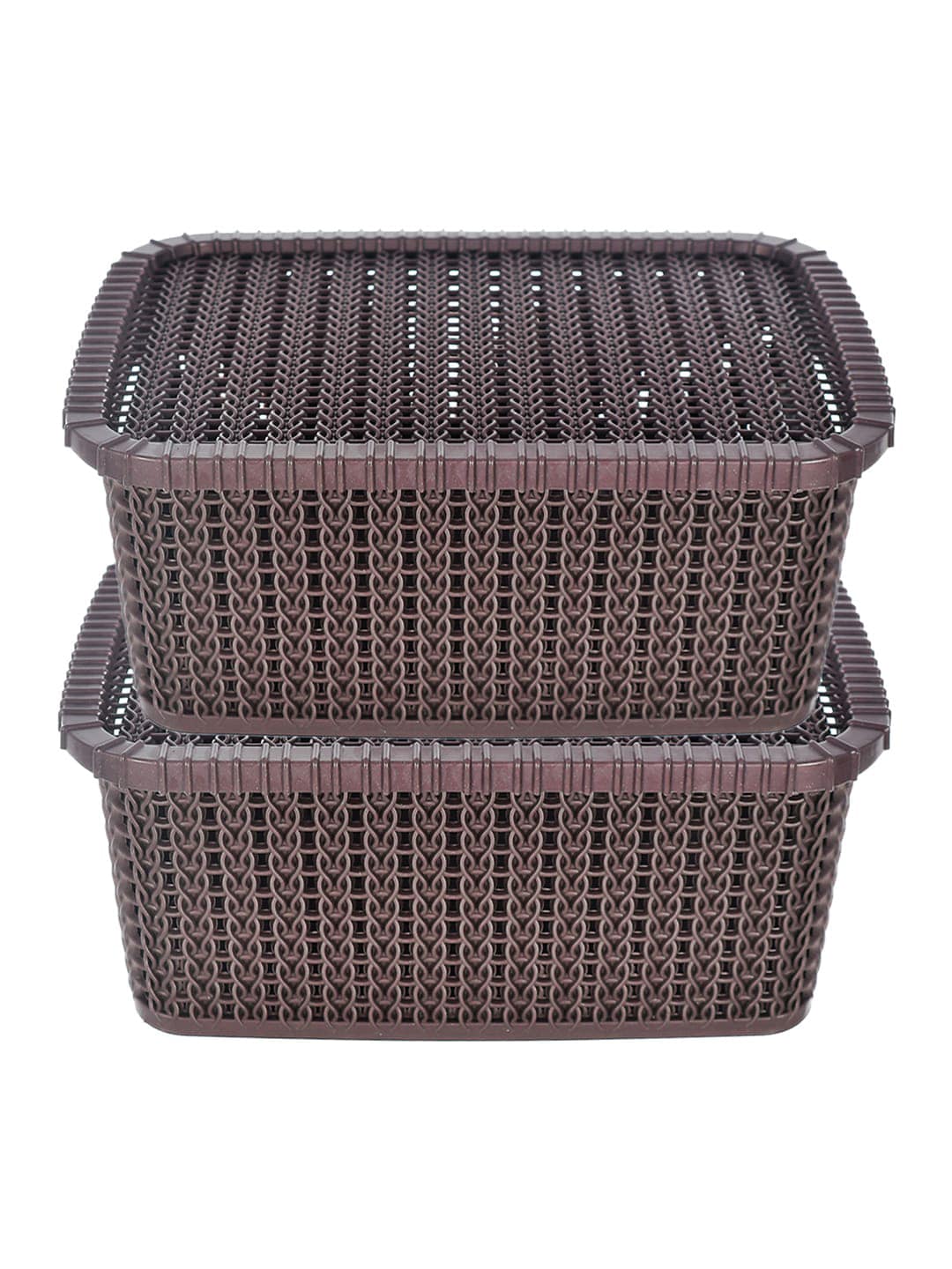 Kuber Industries Set Of 2 Brown Textured Multipurpose Basket Storage With Lids Price in India
