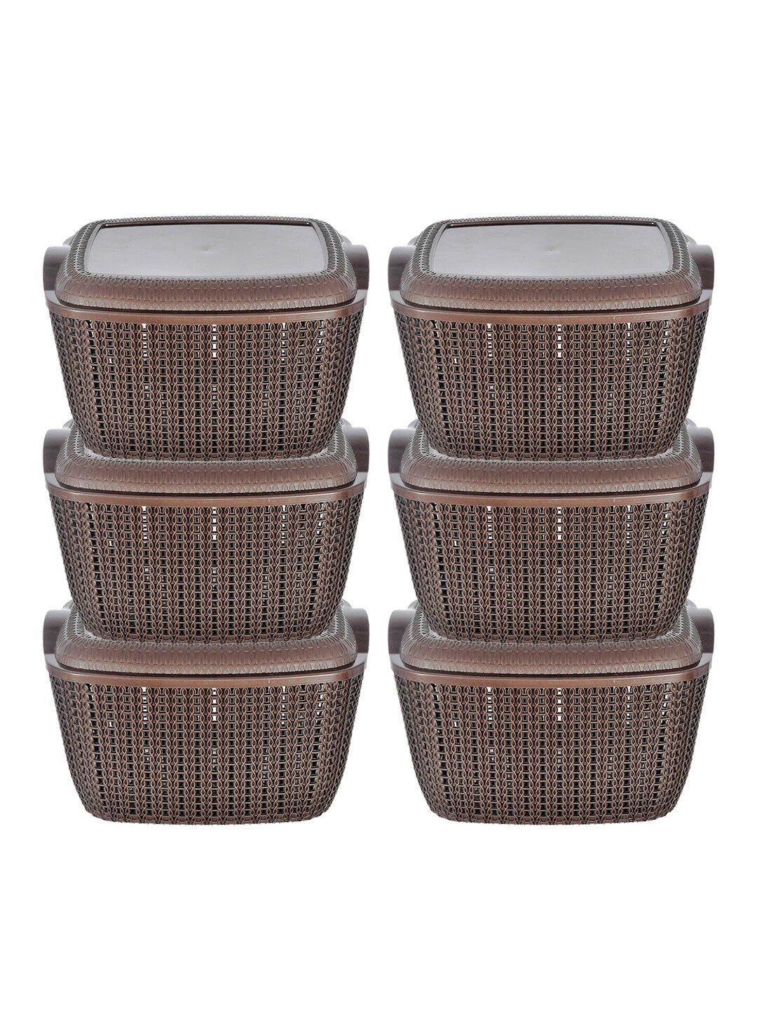 Kuber Industries Pack of 6 Brown Plastic Basket With Lids Price in India