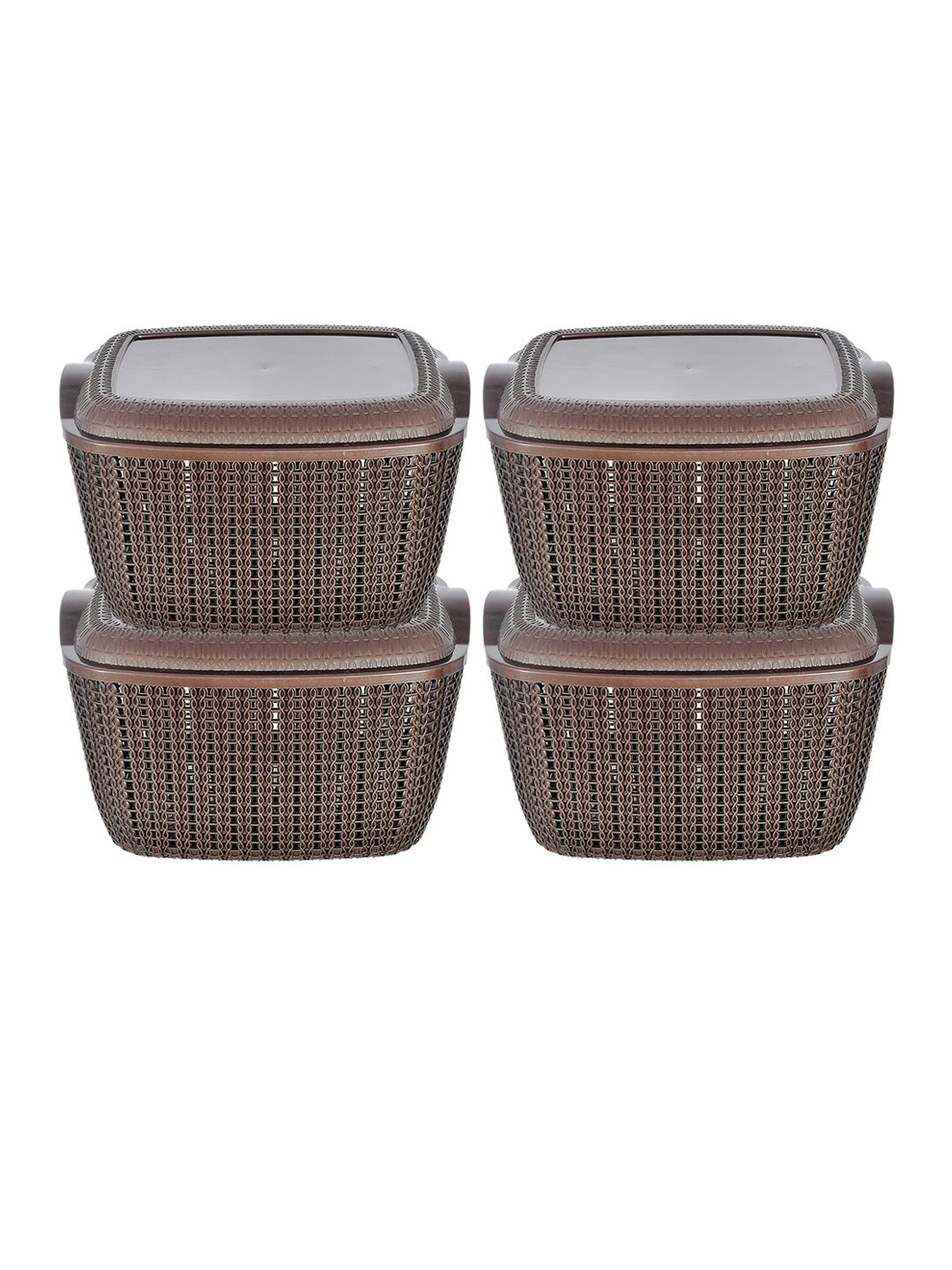 Kuber Industries Set Of 4 Brown Textured Multipurpose Basket Storage With Lids Price in India