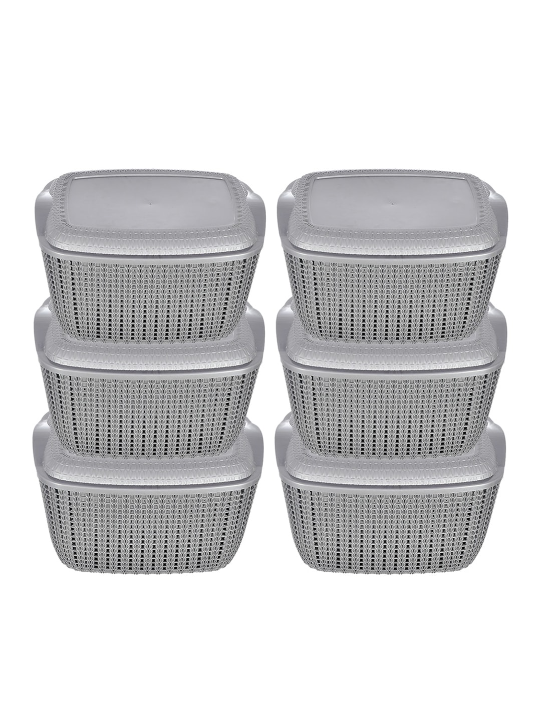 Kuber Industries Set of 6 Grey Small Plastic Basket With Lids Price in India