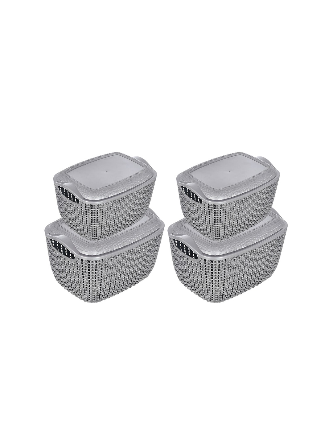 Kuber Industries Set Of 4 Grey Textured Multipurpose Plastic Basket With Lids Price in India