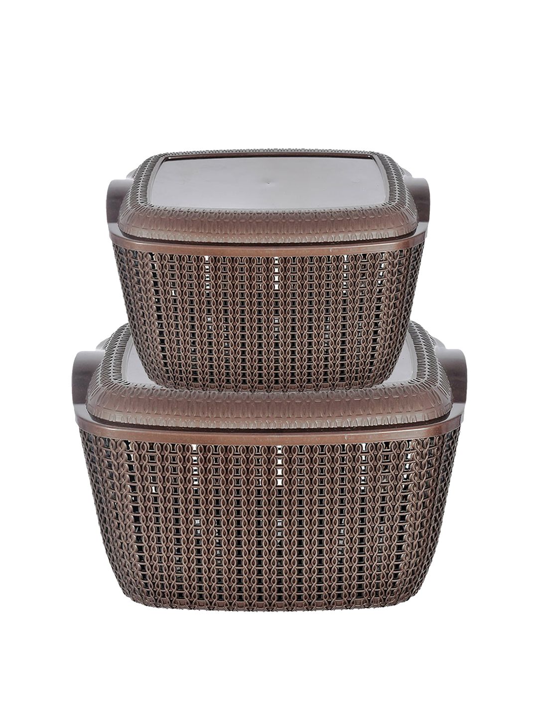 Kuber Industries Set Of 2 Brown Multipurpose Basket With Lids Price in India