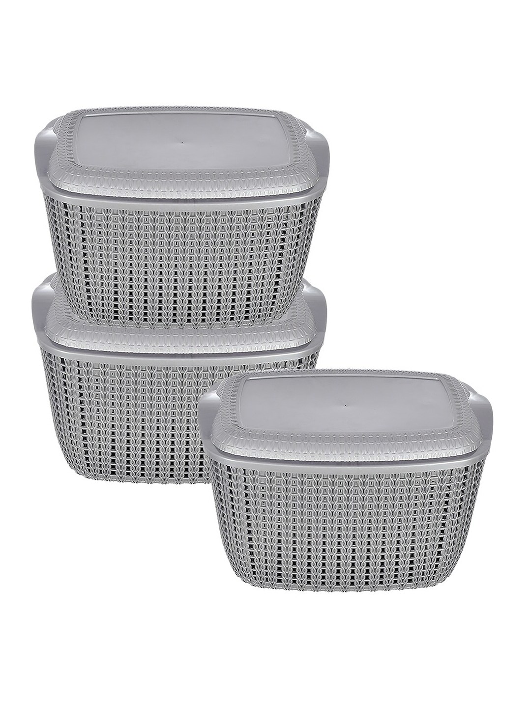 Kuber Industries Set Of 3 Multipurposes  Plastic Basket With Lids Price in India