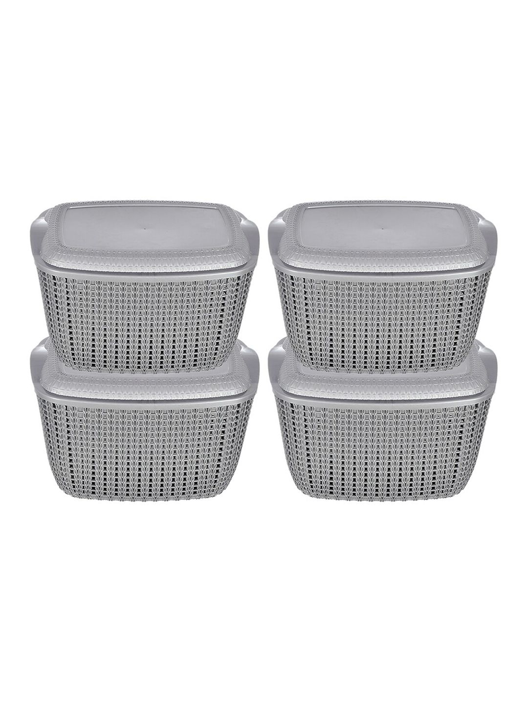 Kuber Industries Pack of 4 Grey Multipurpose Plastic Basket With Lids Price in India