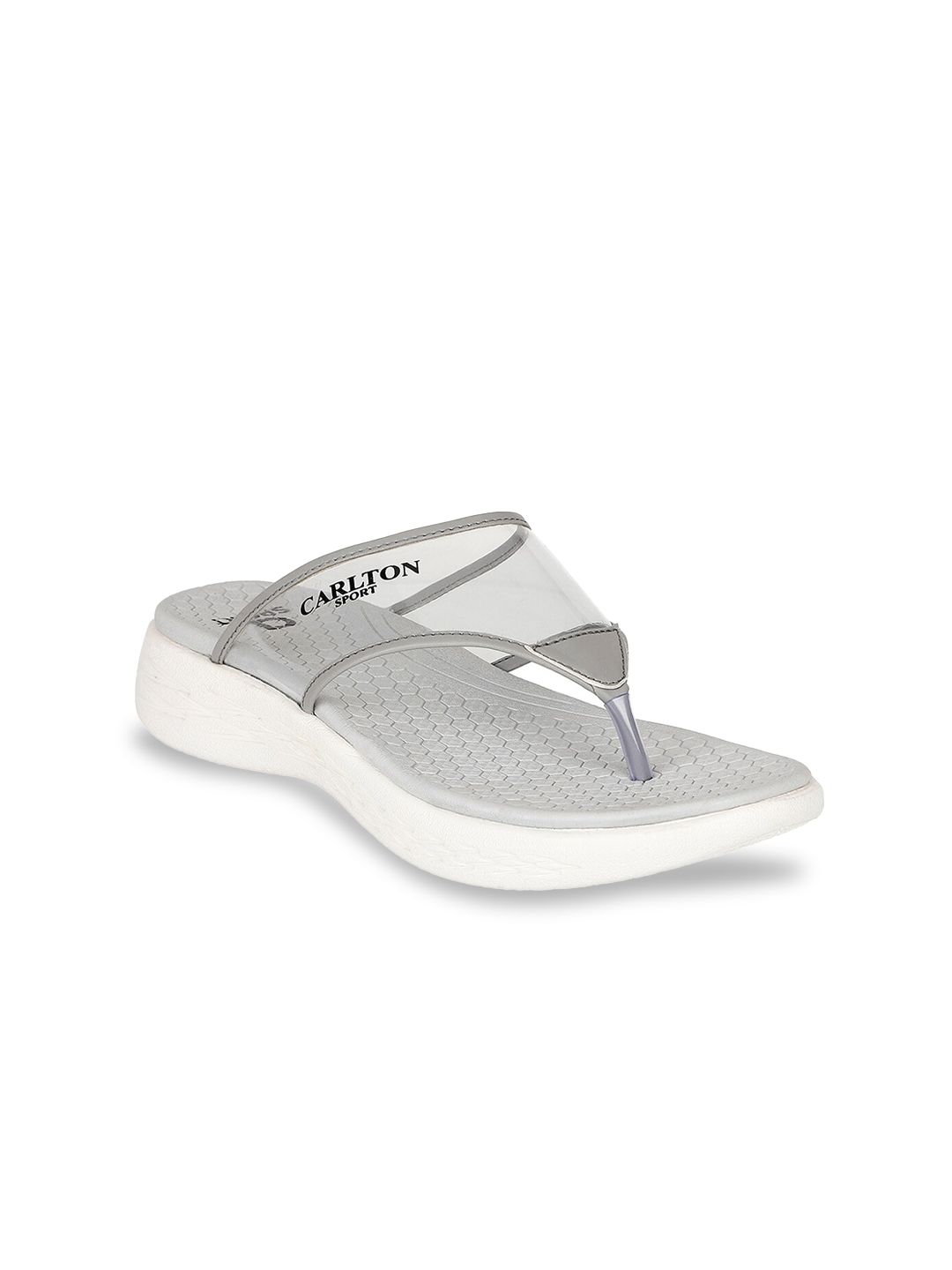 Carlton London sports Women Grey & White Thong Flip-Flops Price in India