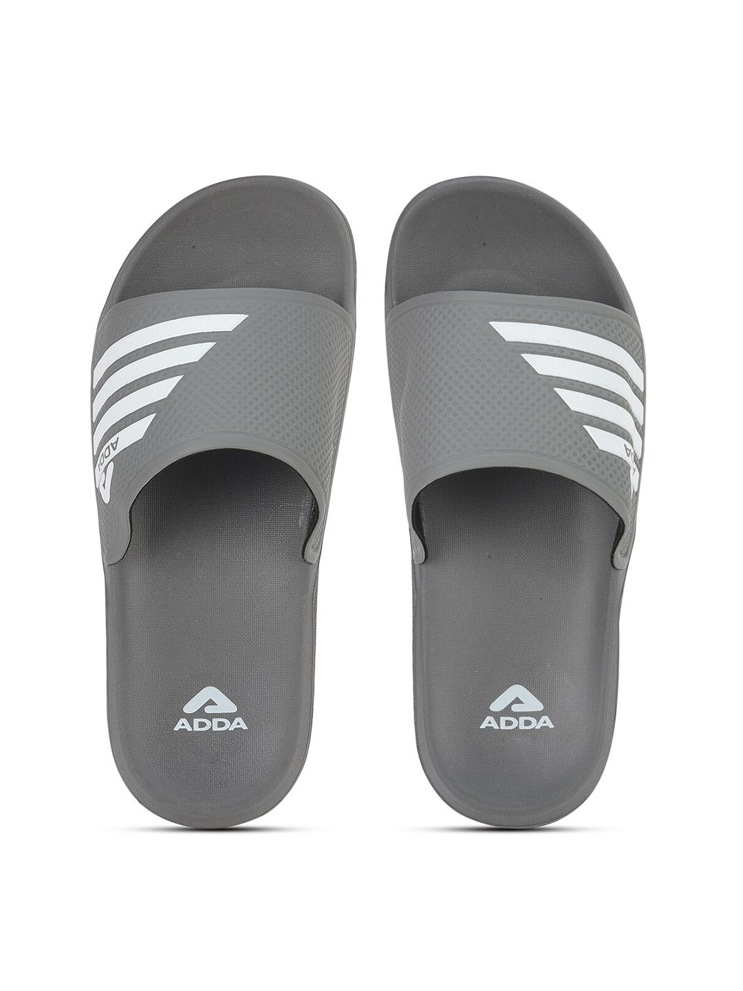 Adda Men Grey & White Striped Rubber Sliders